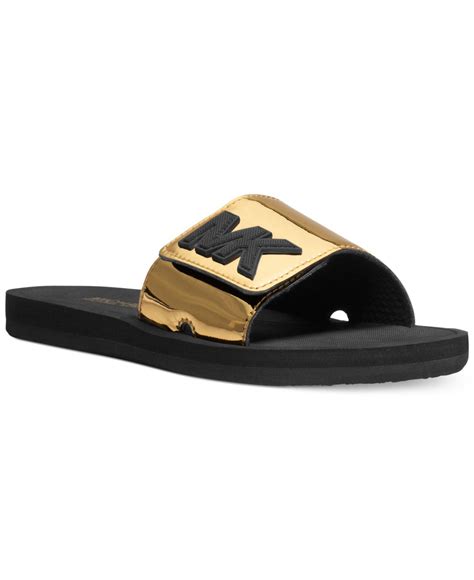 metallic gold michael kors slides|Michael kors gold sandals + FREE SHIPPING .